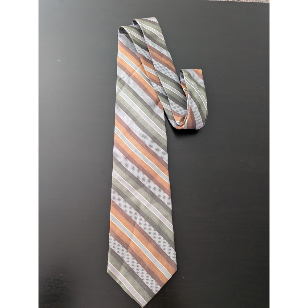 Roberto Villini Silk Tie 58" Striped Gold Silver‎ Gray Green